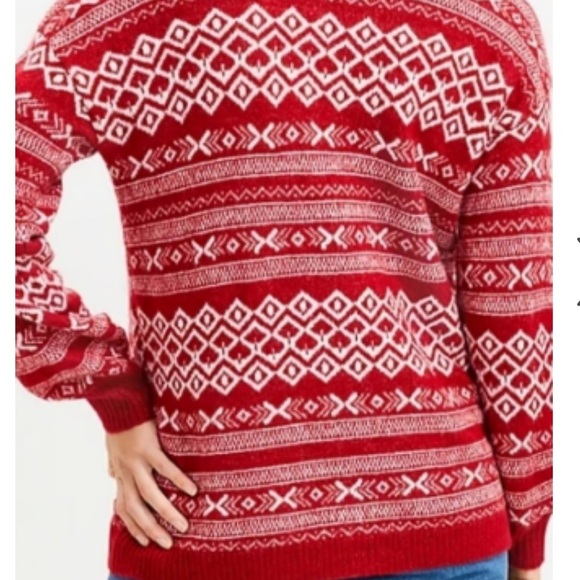 Fair Isle V-Neck Pocket Cardigan, Red and White, NEW - Picture 3 of 6